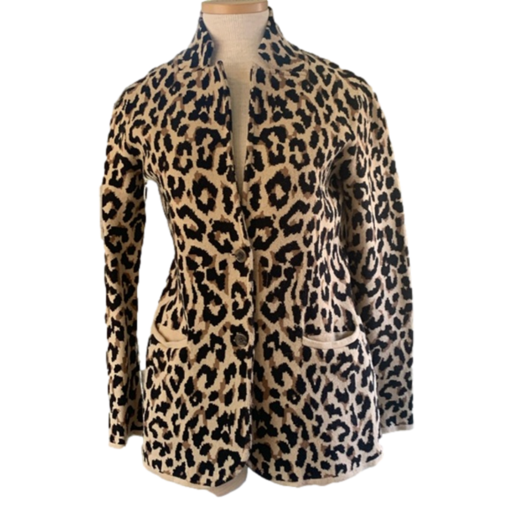 J Crew sz S animal print cotton sweater blazer